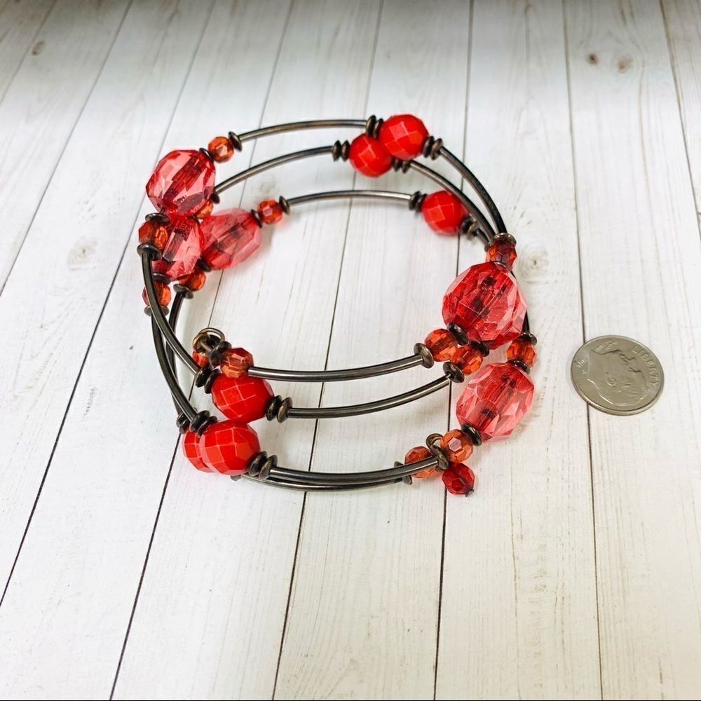 Red Acrylic Bead Memory Wire Bracelet